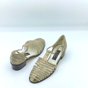 Stuart Weitzman Python Gold Leather Caged Loafers 8.5.